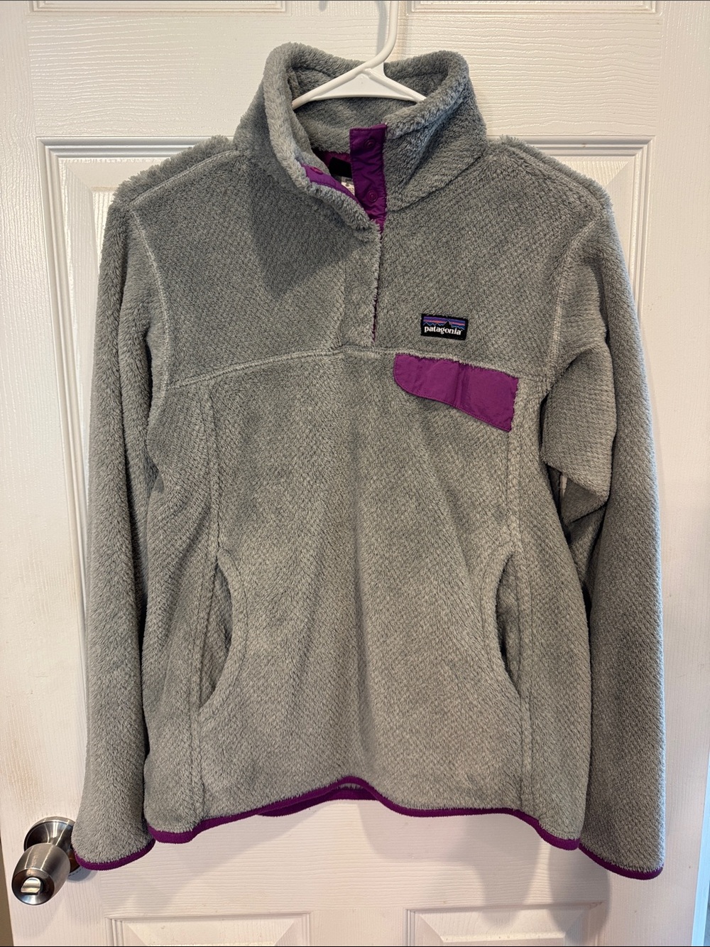 Patagonia Gray Fleece Pullover with Purple Accents